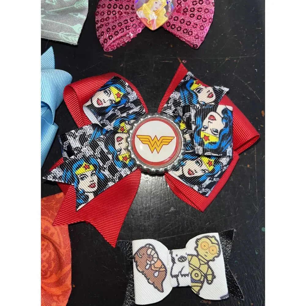 Handmade Disney Princesses Assorted Hair Bows Moana Star Wars Snow White Lot 12